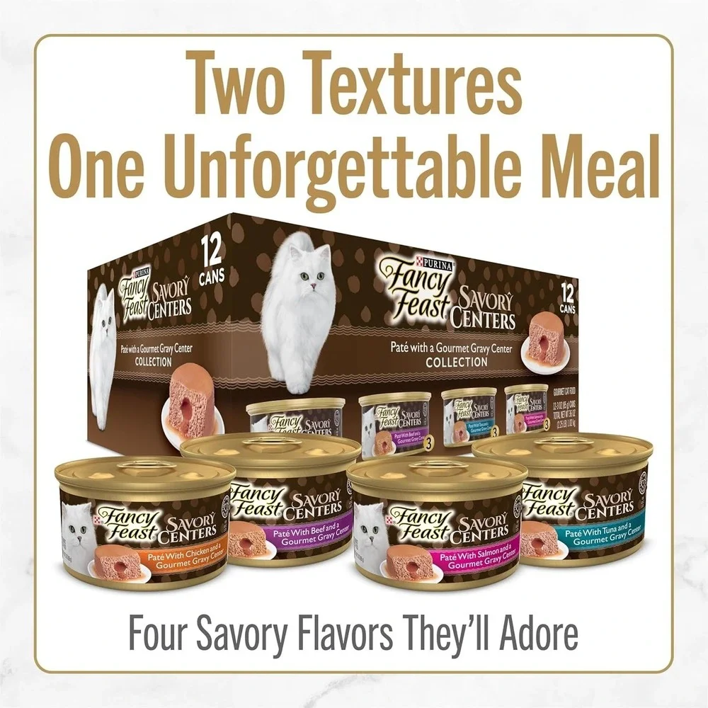 Fancy Feast Savory Centers Pâté — 3oz x12 Cans, Gravy Center, New